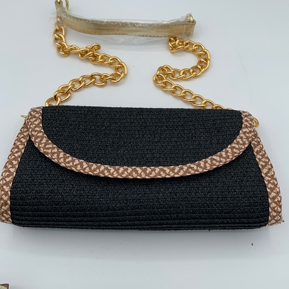 Black, gold and cream Paper Straw bag appears new. Unbranded, 10” by 5.5” - Picture 1 of 6